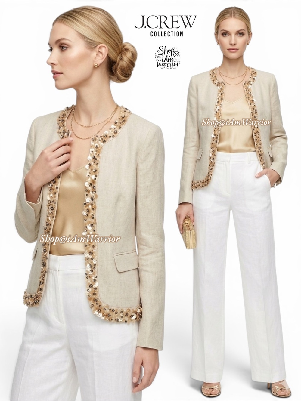 J.Crew Collection sequin embellished collarless linen blazer *shop@iamwarrior